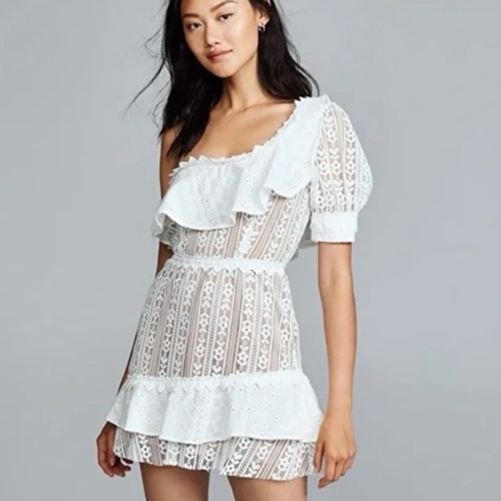 For Love & Lemons Women’s XS Lovebird Lace Mini White Dress